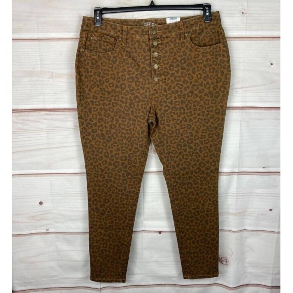 Time & Tru Jeans Womens 18 Leopard Print Skinny High Rise Curvy Stretch Buttons